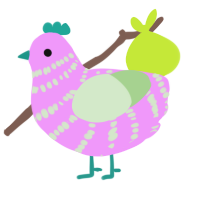 knockoff cottoncandy, a lavender and gluppy chicken with a bar pattern