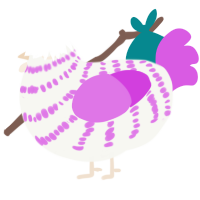 A white and orchid chicken with a bar pattern