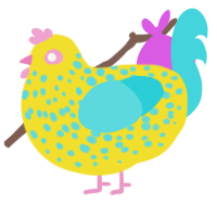 Reverie, a yellow and aqua chicken with a speckle pattern