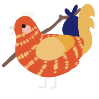 A vermilion and honey chicken with a bar pattern