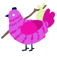A orchid and fuchsia chicken with a bar pattern