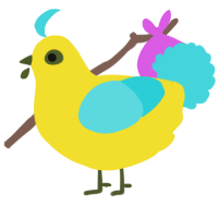 A yellow and aqua chicken