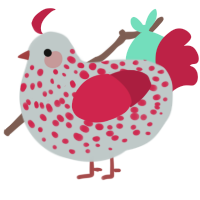 A silver and crimson chicken with a speckle pattern