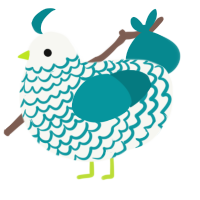 A white and teal chicken with a lace pattern