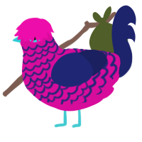 A fuchsia and navy chicken with a lace pattern