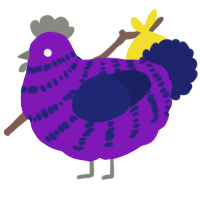 A violet and navy chicken with a bar pattern