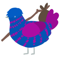 A ultramarine and plum chicken with a bar pattern