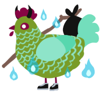 Living Dead Chick, a chartreuse and mint chicken with a lace pattern