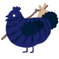 A navy and tumblr chicken with a bar pattern