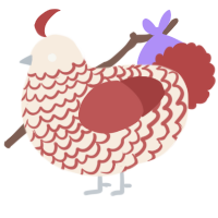 A cream and red chicken with a lace pattern
