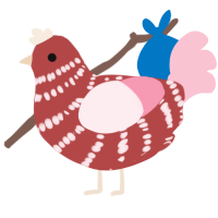 A red and rose chicken with a bar pattern