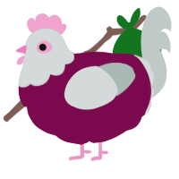 A wine and silver chicken with a head pattern