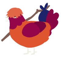 A vermilion and maroon chicken with a head pattern