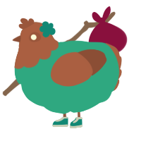 A turquoise and russet chicken with a head pattern