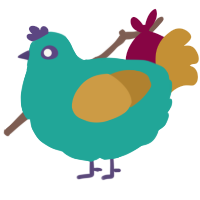 A turquoise and gold chicken