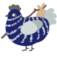 A navy and silver chicken with a bar pattern