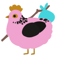 A pink and sable chicken with a neck-speckle pattern