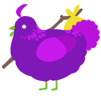 A violet and amethyst chicken with a neck-speckle pattern