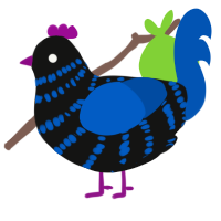 A black and ultramarine chicken with a bar pattern