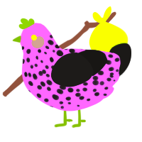 Hacker, a lavender and sable chicken with a speckle pattern