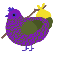 A violet and olive chicken with a lace pattern