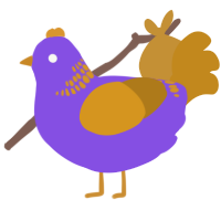 A blurple and ochre chicken with a neck-band pattern