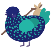 A navy and turquoise chicken with a speckle pattern