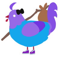 Vivee, a sky and blurple chicken with a head pattern