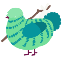 A spring and teal chicken with a bar pattern