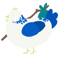 A white and ultramarine chicken with a neck-speckle pattern