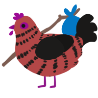 A red and sable chicken with a bar pattern