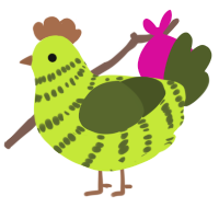 A lime and olive chicken with a bar pattern