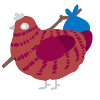 A red and maroon chicken with a bar pattern