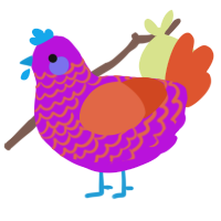 A amethyst and vermilion chicken with a lace pattern