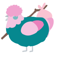 A teal and pink chicken with a head pattern