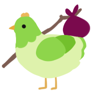 A apple and grass chicken with a head pattern