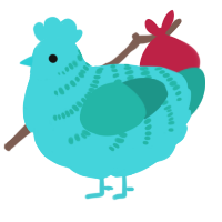 A aqua and turquoise chicken with a half-bar pattern