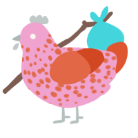 A pink and vermilion chicken with a speckle pattern