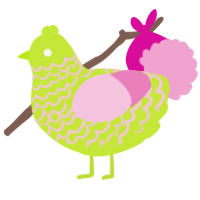 A lime and pink chicken with a lace pattern