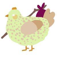 A apple and beige chicken with a speckle pattern