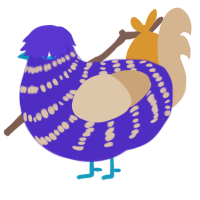 Big Fluff, a indigo and beige chicken with a bar pattern