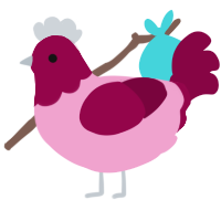 A pink and maroon chicken with a head pattern