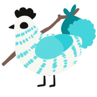 A white and aqua chicken with a bar pattern
