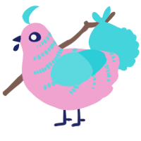 A pink and aqua chicken with a half-bar pattern