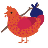 A vermilion and crimson chicken with a speckle pattern
