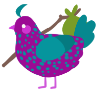 A plum and teal chicken with a speckle pattern