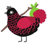 A black and crimson chicken with a lace pattern