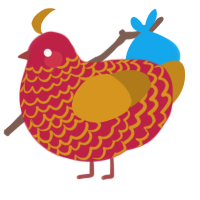 A crimson and ochre chicken with a lace pattern