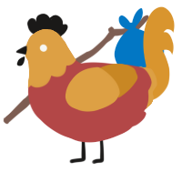 A red and orange chicken with a head pattern
