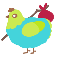 A aqua and lime chicken with a head pattern